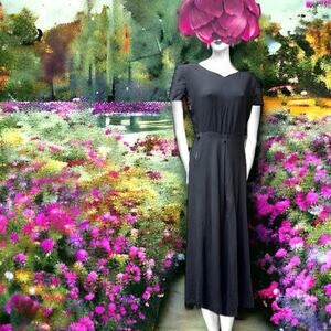 Vintage 1940’s LBD Black Rayon Cocktail Dress Gown Side Zipper Small READ